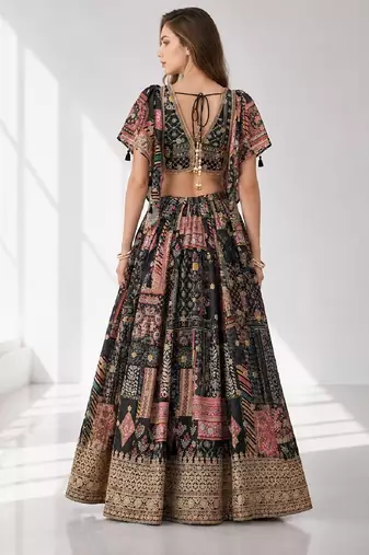BLACK SEQUINS & EMBROIDERED CHINNON FESTIVAL LEHENGA CHOLI SET