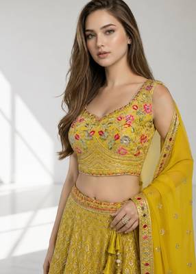 YELLOW SEQUINS & EMBROIDERED GEORGETTE FESTIVAL LEHENGA CHOLI SET 5