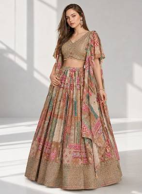 BEIGE SEQUINS & EMBROIDERED CHINNON FESTIVAL LEHENGA CHOLI SET 1