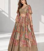 BEIGE SEQUINS & EMBROIDERED CHINNON FESTIVAL LEHENGA CHOLI SET