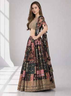 BLACK SEQUINS & EMBROIDERED CHINNON FESTIVAL LEHENGA CHOLI SET 3