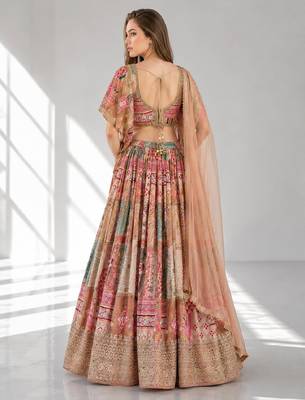 BEIGE SEQUINS & EMBROIDERED CHINNON FESTIVAL LEHENGA CHOLI SET 2