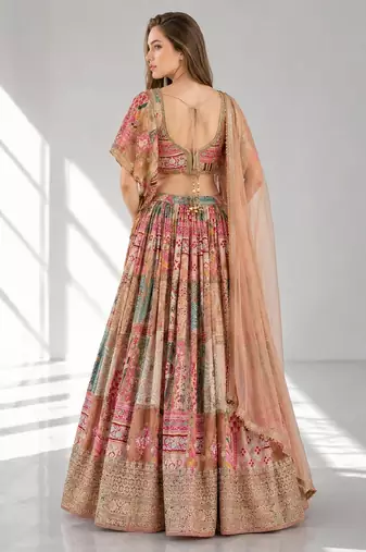 BEIGE SEQUINS & EMBROIDERED CHINNON FESTIVAL LEHENGA CHOLI SET