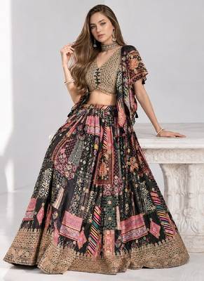 BLACK SEQUINS & EMBROIDERED CHINNON FESTIVAL LEHENGA CHOLI SET 4