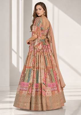 BEIGE SEQUINS & EMBROIDERED CHINNON FESTIVAL LEHENGA CHOLI SET 3