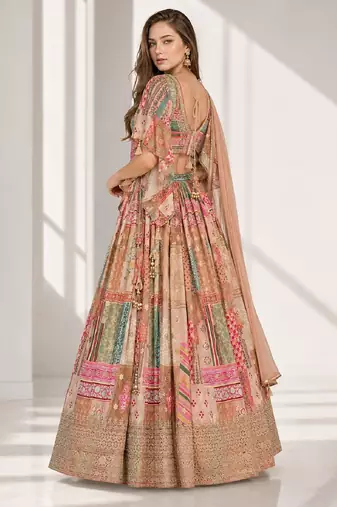 BEIGE SEQUINS & EMBROIDERED CHINNON FESTIVAL LEHENGA CHOLI SET