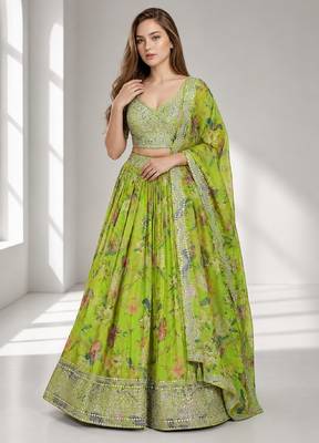 NEON SEQUINS & EMBROIDERED DIGITAL PRINT ORGANZA FESTIVAL LEHENGA CHOLI SET 1