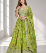 NEON SEQUINS & EMBROIDERED DIGITAL PRINT ORGANZA FESTIVAL LEHENGA CHOLI SET