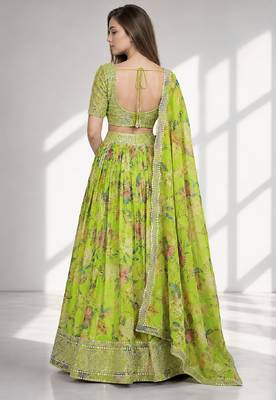 NEON SEQUINS & EMBROIDERED DIGITAL PRINT ORGANZA FESTIVAL LEHENGA CHOLI SET 2