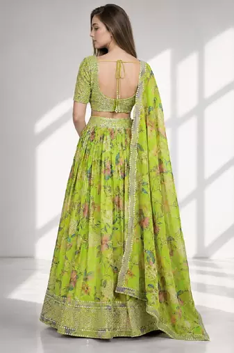 NEON SEQUINS & EMBROIDERED DIGITAL PRINT ORGANZA FESTIVAL LEHENGA CHOLI SET