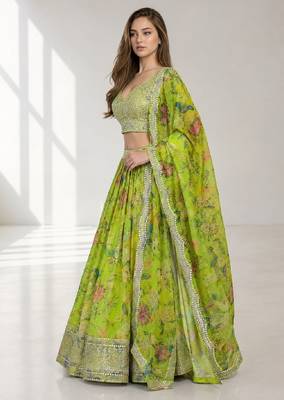 NEON SEQUINS & EMBROIDERED DIGITAL PRINT ORGANZA FESTIVAL LEHENGA CHOLI SET 3