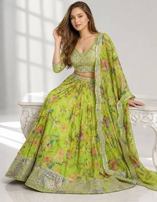 NEON SEQUINS & EMBROIDERED DIGITAL PRINT ORGANZA FESTIVAL LEHENGA CHOLI SET 4
