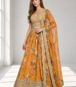 ORANGE SEQUINS & EMBROIDERED DIGITAL PRINT ORGANZA FESTIVAL LEHENGA CHOLI SET