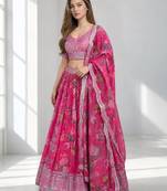 PINK SEQUINS & EMBROIDERED DIGITAL PRINT ORGANZA FESTIVAL LEHENGA CHOLI SET
