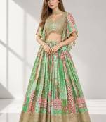 GREEN SEQUINS & EMBROIDERED CHINNON FESTIVAL LEHENGA CHOLI SET