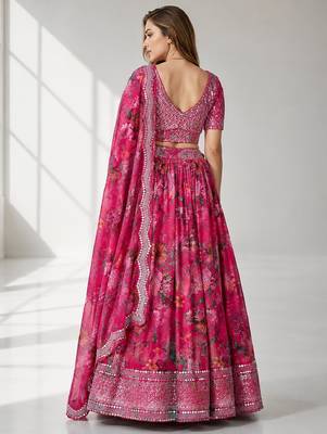 PINK SEQUINS & EMBROIDERED DIGITAL PRINT ORGANZA FESTIVAL LEHENGA CHOLI SET 2