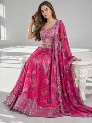 PINK SEQUINS & EMBROIDERED DIGITAL PRINT ORGANZA FESTIVAL LEHENGA CHOLI SET 4