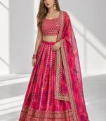 PINK SEQUINS & EMBROIDERED FLORAL PRINT ORGANZA FESTIVAL LEHENGA CHOLI SET