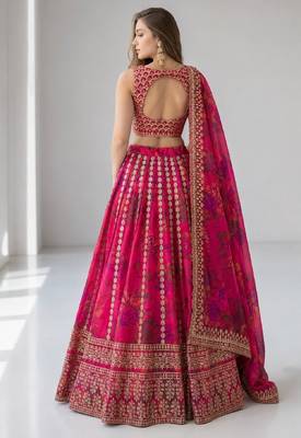 PINK SEQUINS & EMBROIDERED FLORAL PRINT ORGANZA FESTIVAL LEHENGA CHOLI SET 2
