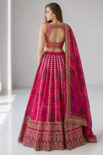 PINK SEQUINS & EMBROIDERED FLORAL PRINT ORGANZA FESTIVAL LEHENGA CHOLI SET