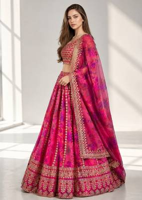 PINK SEQUINS & EMBROIDERED FLORAL PRINT ORGANZA FESTIVAL LEHENGA CHOLI SET 3