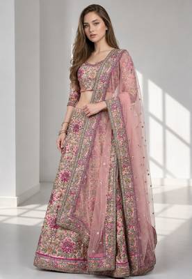PINK THREAD EMBROIDERED CREPE FESTIVAL LEHENGA CHOLI SET 1