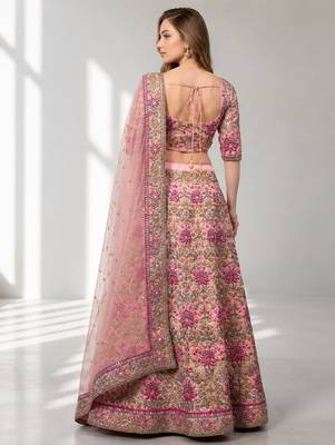 PINK THREAD EMBROIDERED CREPE FESTIVAL LEHENGA CHOLI SET 2