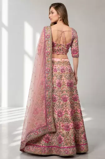 PINK THREAD EMBROIDERED CREPE FESTIVAL LEHENGA CHOLI SET