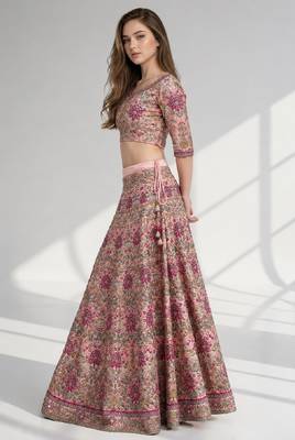 PINK THREAD EMBROIDERED CREPE FESTIVAL LEHENGA CHOLI SET 3