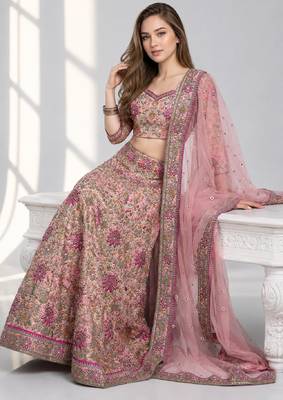 PINK THREAD EMBROIDERED CREPE FESTIVAL LEHENGA CHOLI SET 4