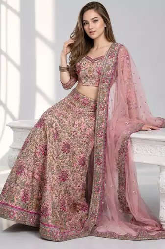 PINK THREAD EMBROIDERED CREPE FESTIVAL LEHENGA CHOLI SET