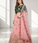 PINK SEQUINS &THREAD EMBROIDERED NET FESTIVAL LEHENGA CHOLI SET