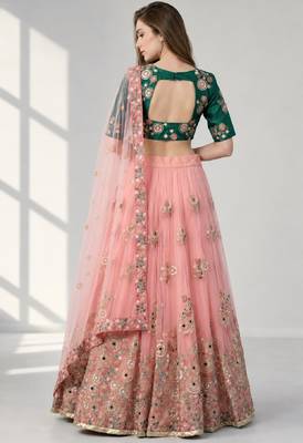 PINK SEQUINS &THREAD EMBROIDERED NET FESTIVAL LEHENGA CHOLI SET 2