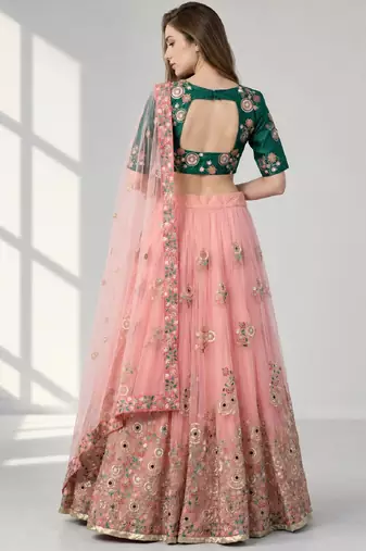 PINK SEQUINS &THREAD EMBROIDERED NET FESTIVAL LEHENGA CHOLI SET