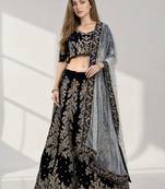 NAVY BLUE ZARI EMBROIDERED VELVET FESTIVAL LEHENGA CHOLI SET