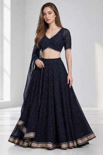 BALCK LERIYA GEORGETTE FESTIVAL LEHENGA CHOLI SET