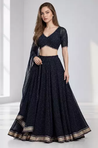 BALCK LERIYA GEORGETTE FESTIVAL LEHENGA CHOLI SET
