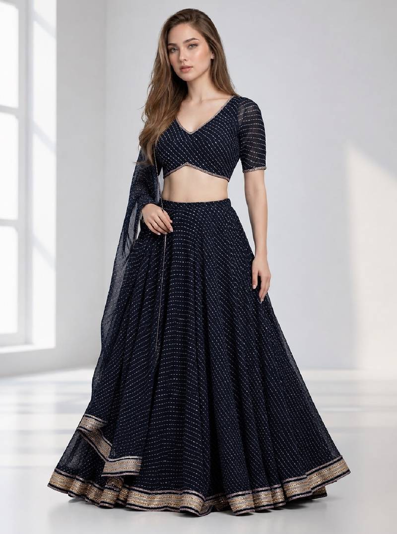 BALCK LERIYA GEORGETTE FESTIVAL LEHENGA CHOLI SET