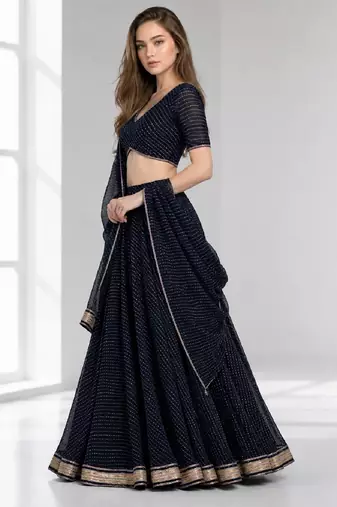 BALCK LERIYA GEORGETTE FESTIVAL LEHENGA CHOLI SET