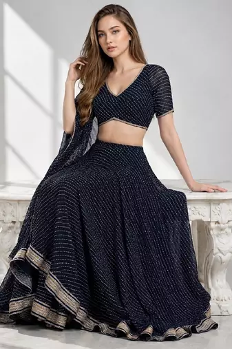 BALCK LERIYA GEORGETTE FESTIVAL LEHENGA CHOLI SET