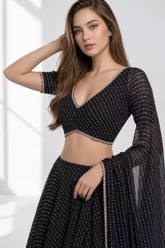 BALCK LERIYA GEORGETTE FESTIVAL LEHENGA CHOLI SET