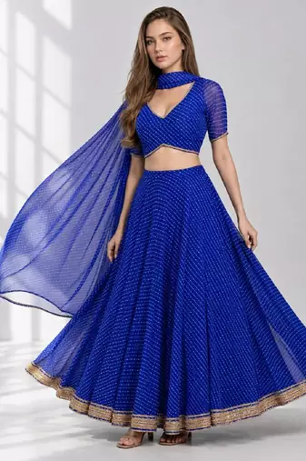 BLUE LERIYA GEORGETTE FESTIVAL LEHENGA CHOLI SET