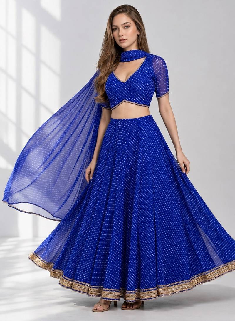 BLUE LERIYA GEORGETTE FESTIVAL LEHENGA CHOLI SET