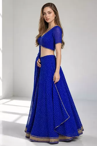 BLUE LERIYA GEORGETTE FESTIVAL LEHENGA CHOLI SET