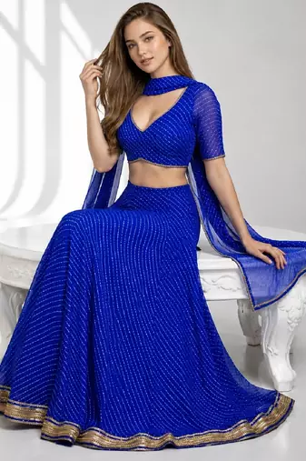 BLUE LERIYA GEORGETTE FESTIVAL LEHENGA CHOLI SET