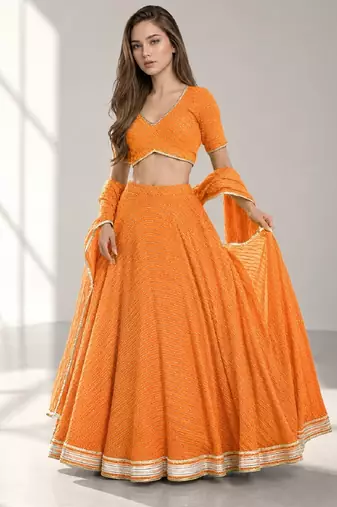 ORANGE LERIYA GEORGETTE FESTIVAL LEHENGA CHOLI SET