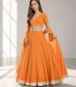 ORANGE LERIYA GEORGETTE FESTIVAL LEHENGA CHOLI SET