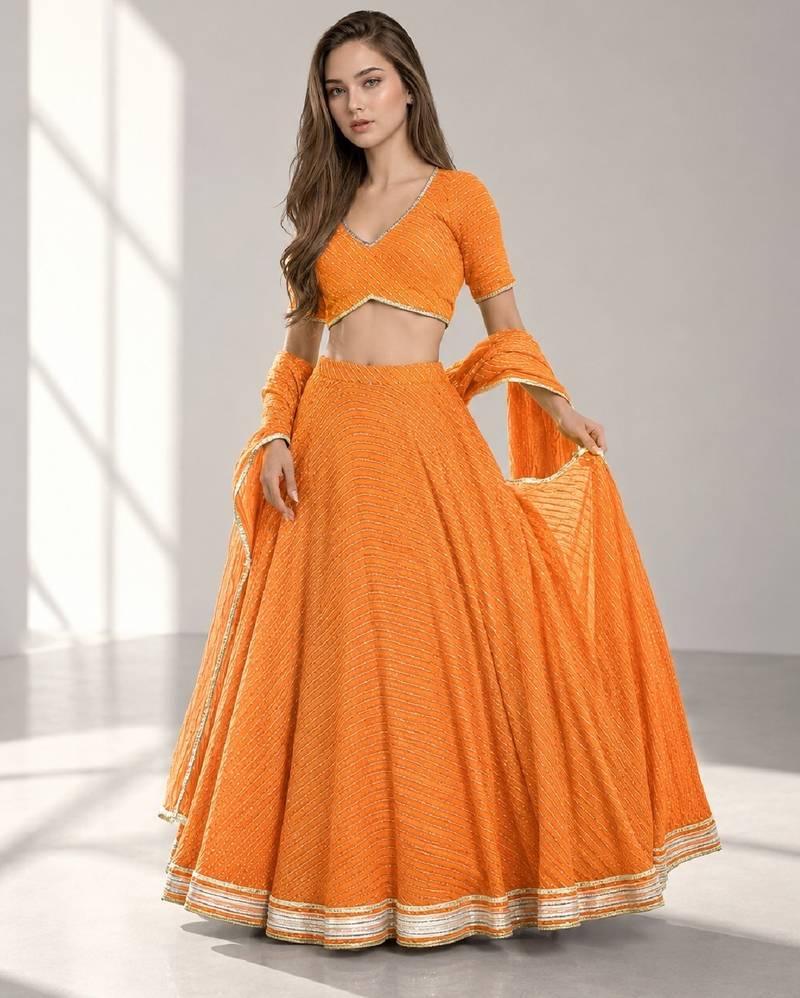 ORANGE LERIYA GEORGETTE FESTIVAL LEHENGA CHOLI SET