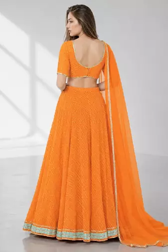 ORANGE LERIYA GEORGETTE FESTIVAL LEHENGA CHOLI SET