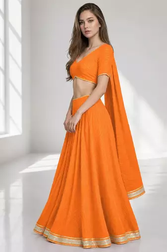 ORANGE LERIYA GEORGETTE FESTIVAL LEHENGA CHOLI SET